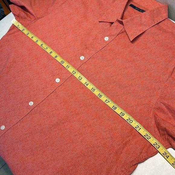 Perry Ellis Mens Button Front Shirt Sz Large Orange-Red w/White Dots Short Sleev - Picture 5 of 6